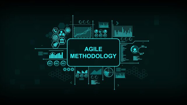 Agile methodology concept with digital hud interface and business data analytics infographic scrum project management