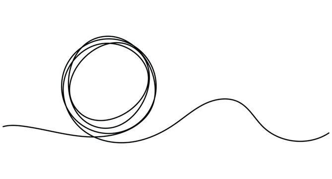 Scribed circle continuous line art illustration with dynamic loops, clean paths, and an editable stroke.