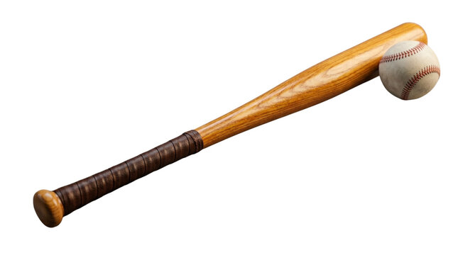 Classic wooden baseball bat with stitched leather ball