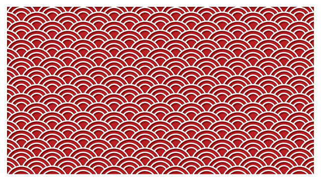 Japanese seamless pattern frame in Crimson Color. Traditional geometric Wave crest pattern or known as Sei Gai Ha on white frame. Vector traditional Japan