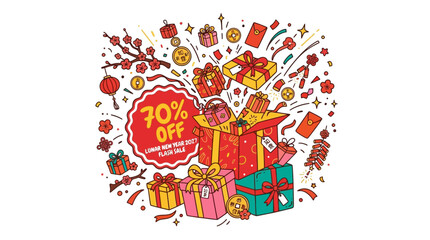 Obraz premium Lunar New Year 2027 Sale Banner with Gift Boxes and Discount Offer