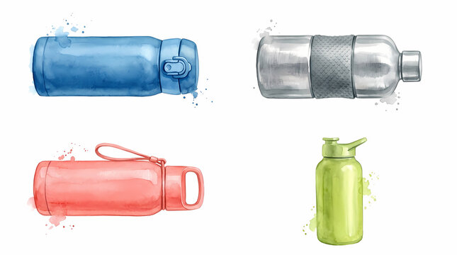 Set of colorful reusable hydration containers for daily health and physical fitness activities featuring various beverage vessels designed for sustainable living hydration on the go during