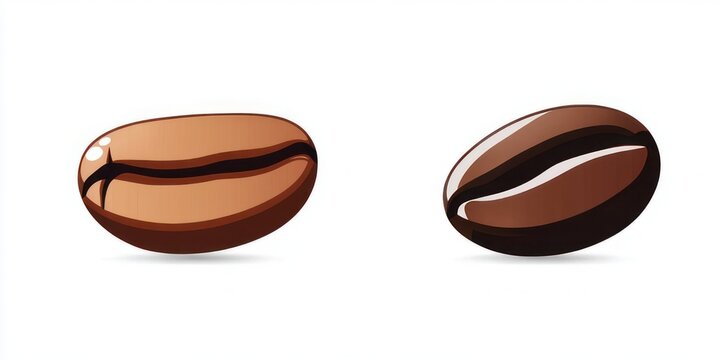 Two glossy roasted coffee beans on white background with a clean minimal cheerful mood
