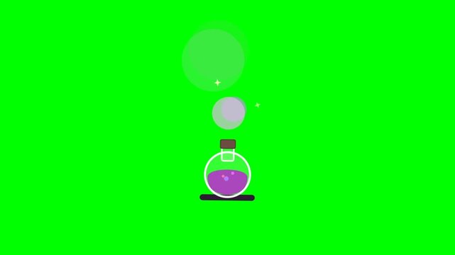 Animated Green Screen Potion Bottle With Floating Drops Scene.