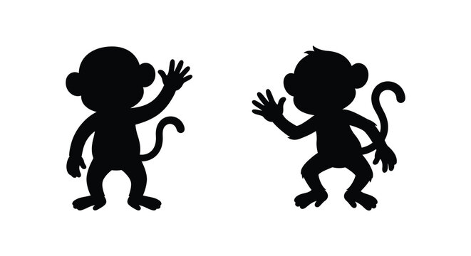 Two monkey silhouettes display playful gestures against a white background primate