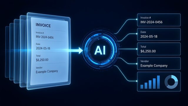 Artificial intelligence system extracting financial data from digital invoice for automated accounting and processing
