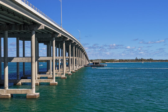 Rickenbacker Causeway bridge spanning Biscayne Bay in Miami