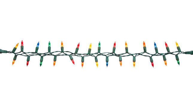 Colorful string of christmas lights isolated on a white background with colorful
