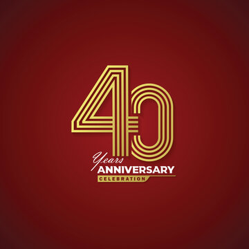 40th anniversary logo design with golden multi line numbers on dark red background