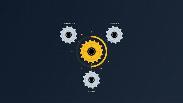 Business Process Gear Animation Representing Collaboration Efficiency And Success With Rotating Industrial Mechanics For Corporate Infographics