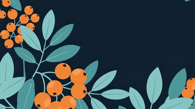Animated floral wreath with teal leaves and orange berries