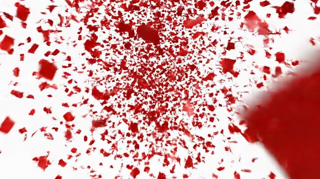 Red confetti falling against white background