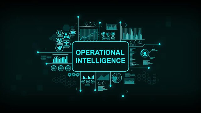 Operational intelligence dashboard hud with digital data analytics and business metrics infographic animation