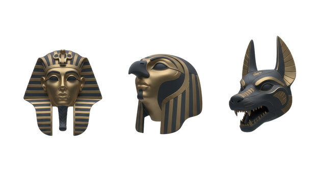 Set of Three Ancient Egyptian Pharaoh and Deity Masks