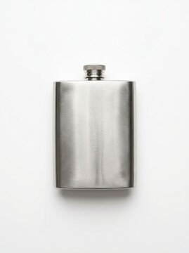 Stainless Steel Hip Flask Isolated on White Background.