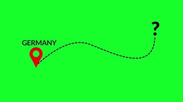 Germany country to another country location pin animation in 4k animation with alpha channel on transparent background travel one country to another country animation