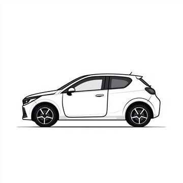 side profile of a modern white compact hatchback car with alloy wheels, dark windows, roof antenna and slim shadow on a clean minimalist background, sleek and sporty