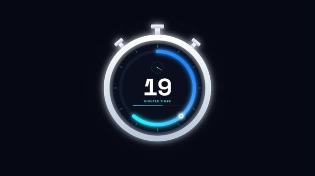 Modern 30 minute timer animation with glowing blue digital display