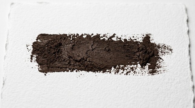 Brown Pigment Stroke on Textured White Paper Background