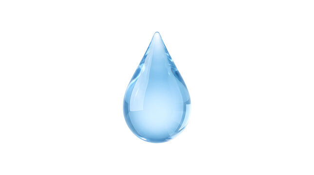 Single pure blue water droplet isolated on white background with tear drop