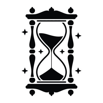 Ornate hourglass with sand flowing detailed black silhouette timeglass sandglass timekeeping