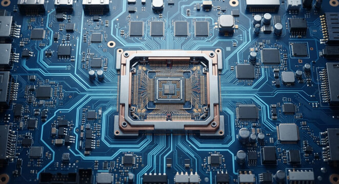 Modern Computer Processor and Semiconductor Circuit Board Background