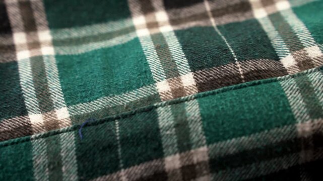 Slow pan shot, synthetic material, checked shirt close up shot .