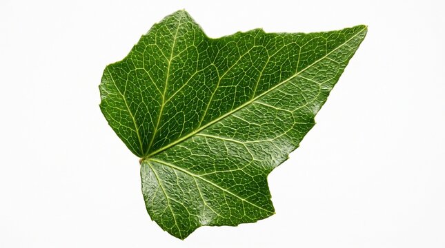 Fresh Green Hedera Ivy Leaf with Detailed Veins Isolated on White