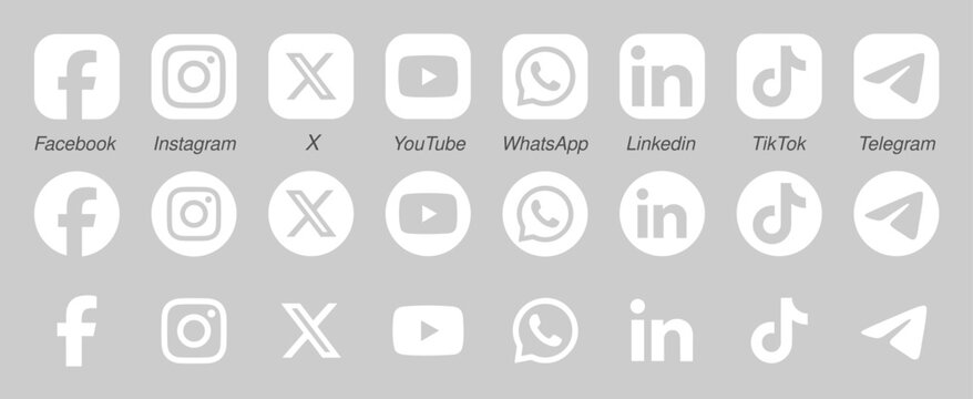 social media icons png. social network logos svg collection. Editorial vector set	