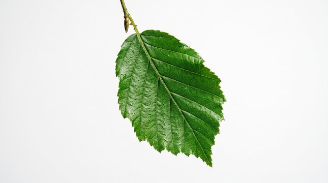 Fresh Green Birch Leaf with Serrated Edges Isolated on White