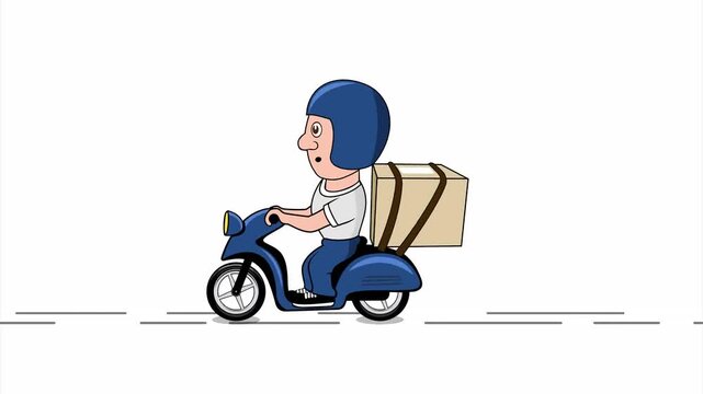 Motorcycle Delivery Service Cartoon Animation White Background