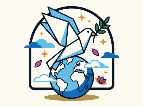 Modern flat vector Gandhi Jayanti globe and paper boat collection artwork