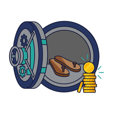 Modern flat vector money savings concept with safe and coins security gears