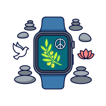 Modern flat vector Gandhi Jayanti collection watch icon with nature elements