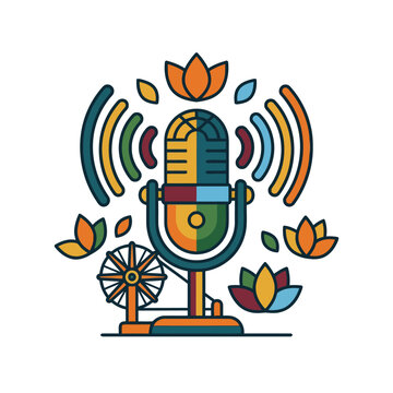 Modern flat vector microphone with cultural elements for Gandhi Jayanti collection