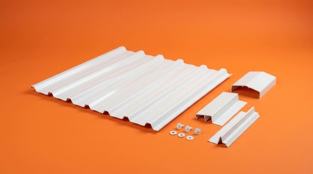 White Corrugated Metal Roofing Sheets and Accessories Kit.