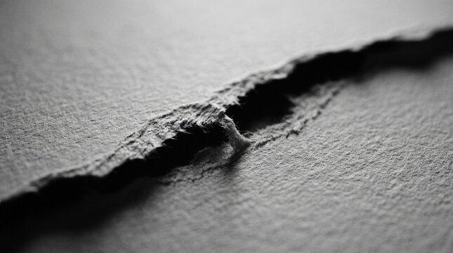 Torn paper close up macro with ripped edge texture black and white