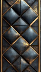 Obraz premium padded diamond leather panels framed by gold metal trim with aged patina, luxurious elegant decorative wall surface