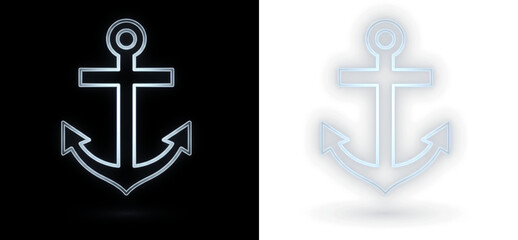 Neon glowing anchor icon on black and transparent background © Jisa