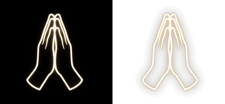 Neon style praying hands icon set isolated on transparent background