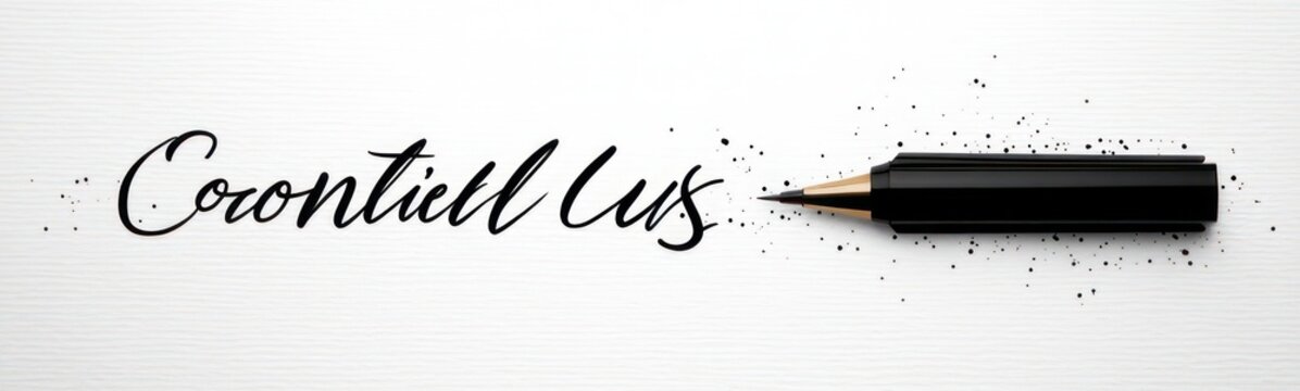 Elegant black cursive hand lettering on textured white paper with a sharpened black pencil and ink splatters conveying creativity and refinement