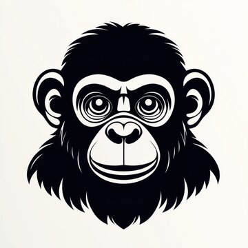 stylized monkey head silhouette with shaggy fur and prominent ears, gray square obscuring the face creating a mysterious minimalist design