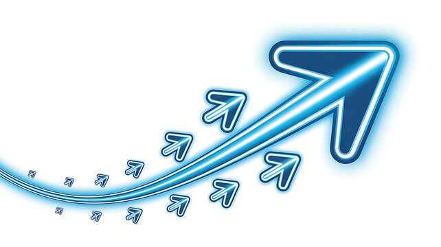 Large glowing blue arrow leading smaller arrows representing leadership and growth.