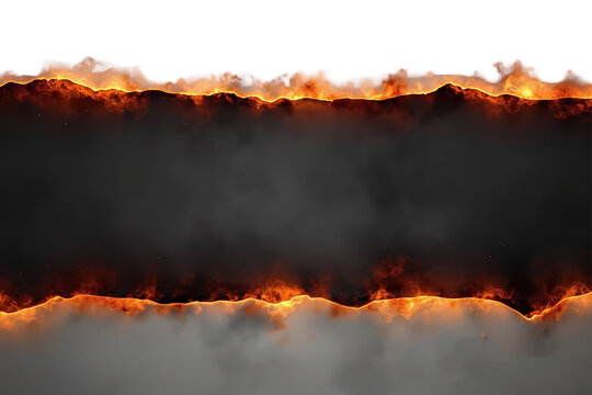 Black rectangular paper panel with glowing burned fiery edges