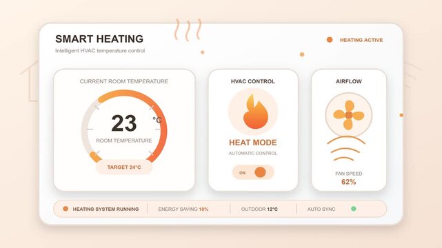 Smart heating interface motion footage displaying temperature control app user interface