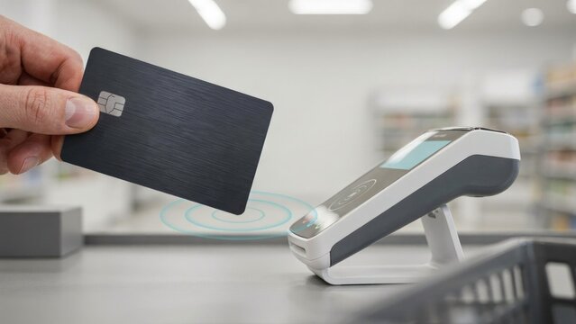 Credit Card Payment Transaction with a Modern Pos Terminal. Digital Payment Concept, Contactless Technology