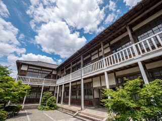 Fototapeta premium 日本の歴史を感じる伝統的な日本家屋の木造建築と中庭