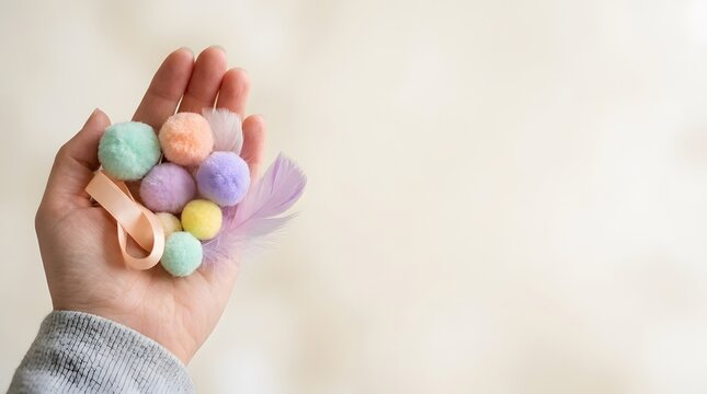 Hands carefully working with small colorful craft beads or jewelry superbly illuminated
