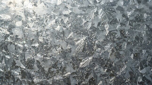 Intricate silver metallic crystal patterns forming beautiful complex geometric surface textures