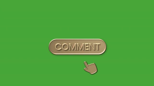 Metallic 3D Social Media Comment Button with Click Animation on Green Screen